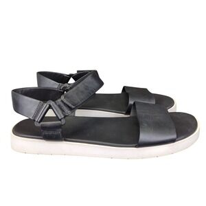 Vince Blyton Black Leather Platform Sport Sandals Womens 10M 40 Hook Loop Strap‎